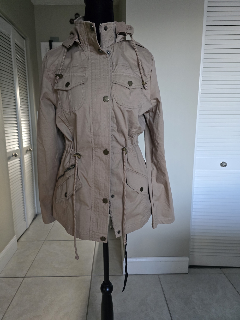 Drawstring Utility Jacket with Hood